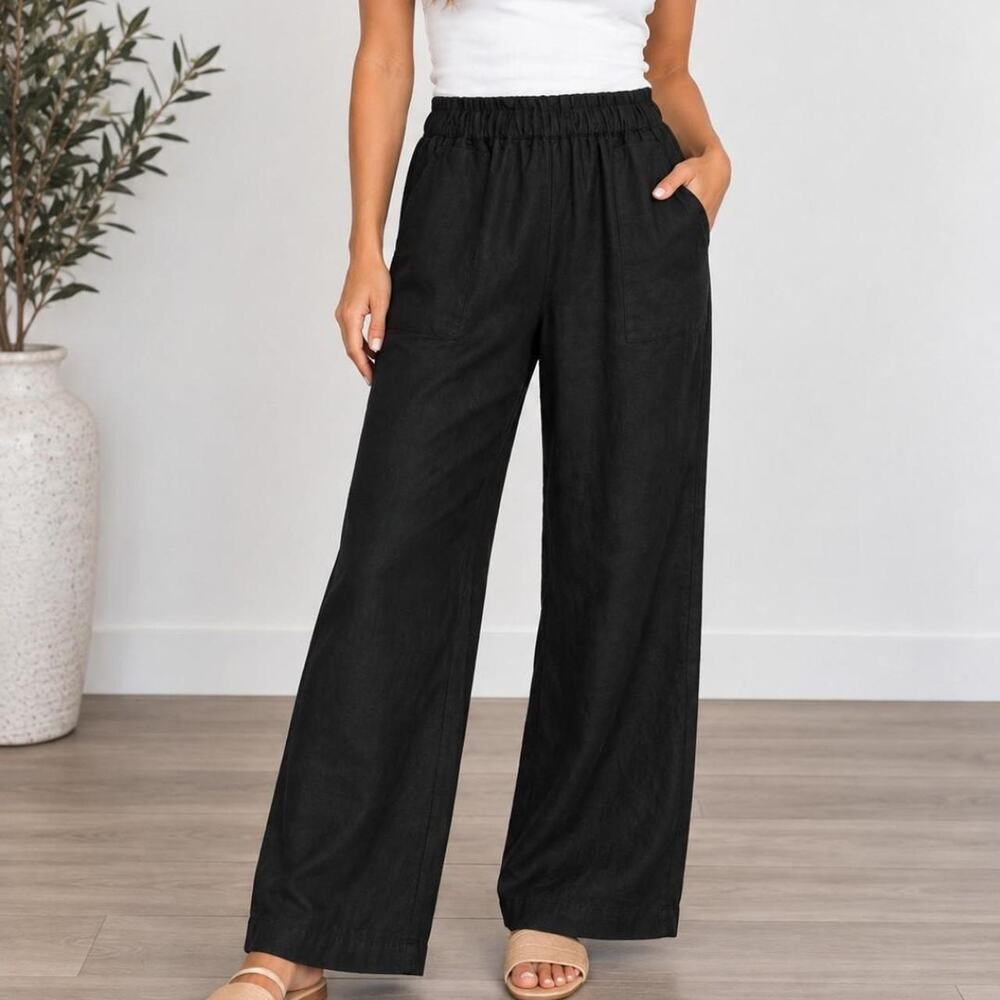 Quince 100% Linen Black Wide-Leg Pants